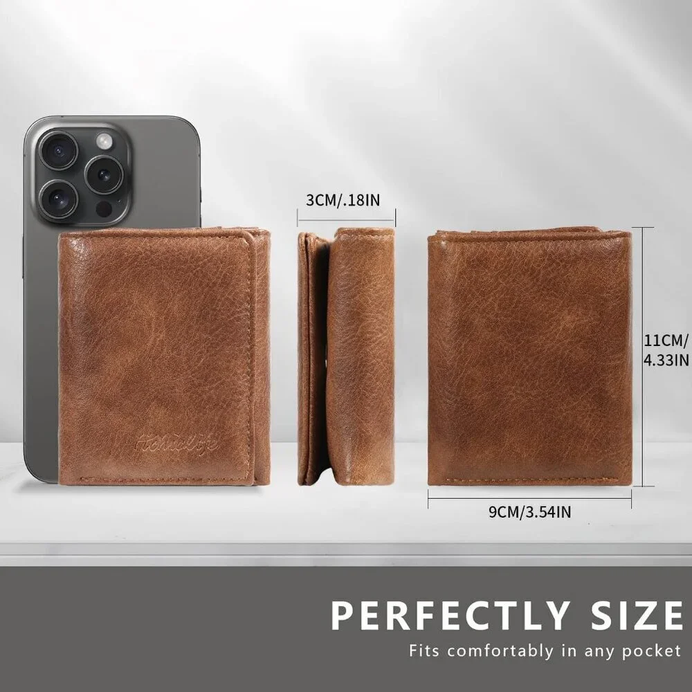 Men's Brown Wallet Card Classic Leather Design Durable Multiple Front Pocket